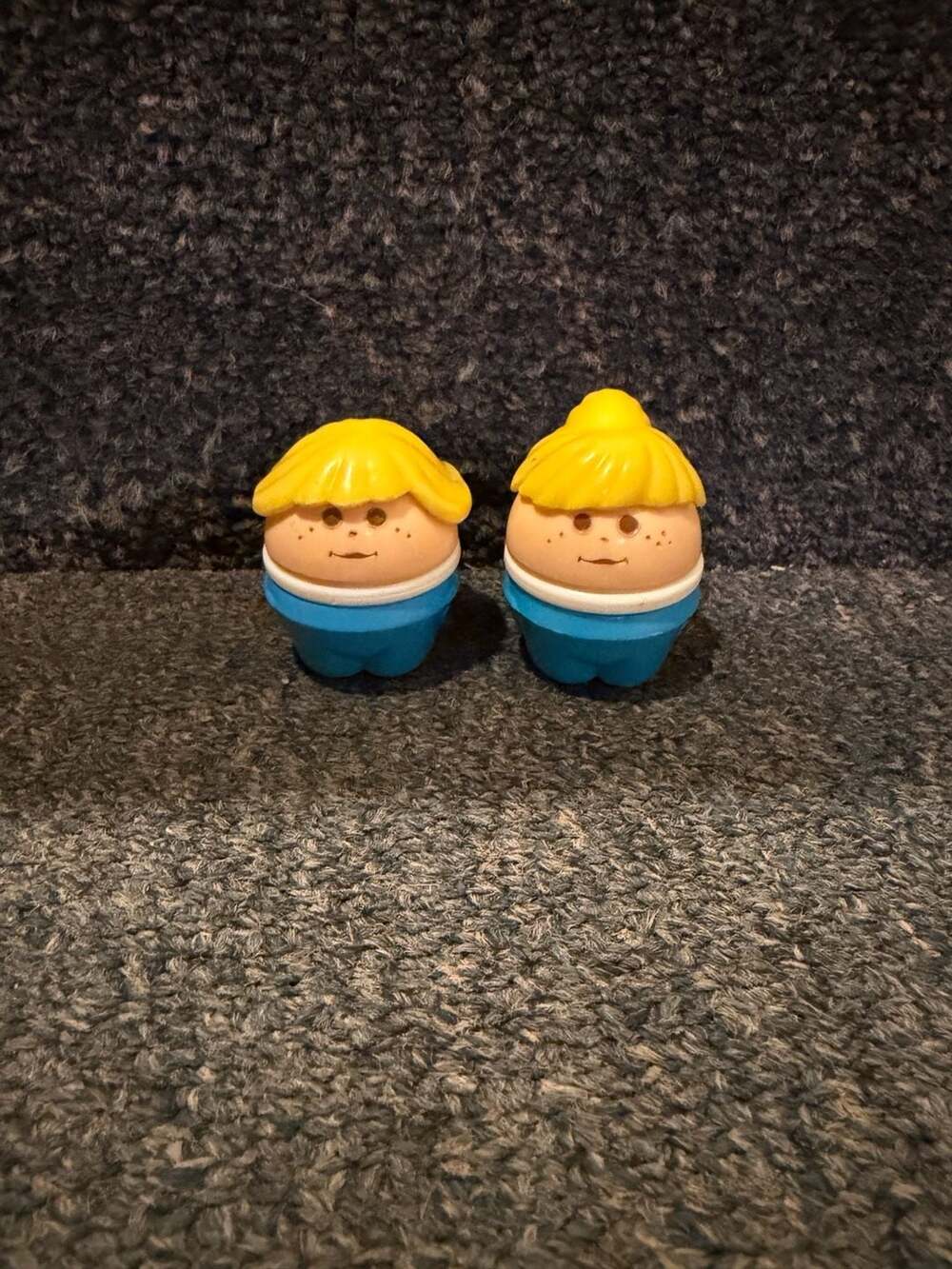 Vintage Fisher-Price Little People Chunky Figures Boy and Girl Blue Outfits